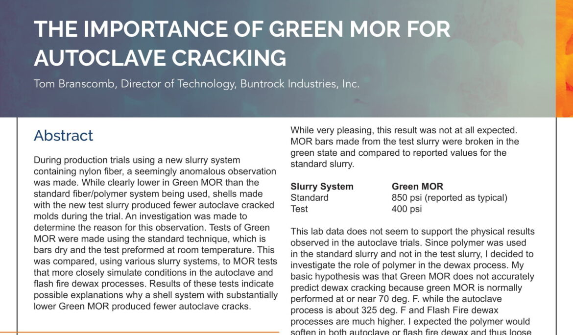 The Importance of Green MOR for Autoclave Cracking